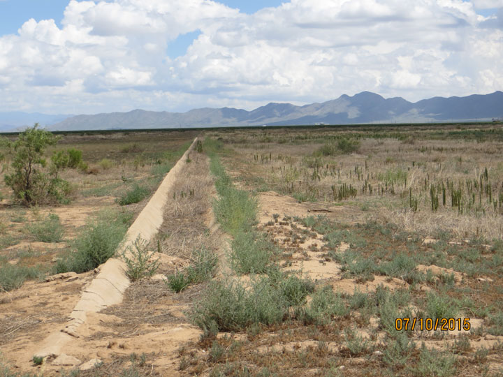 Looking north at concrete Irrigation Ditch in center of property